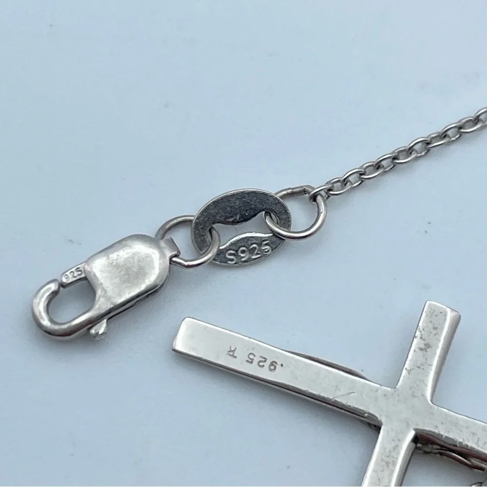 925 Sterling Silver & Gold Accent Cross Pendant Necklace 18”
